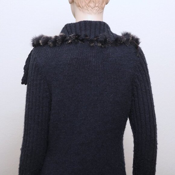 Cecice Faux Fur Tie Open Drape Cardigan Blue Women Size L - Picture 9 of 10